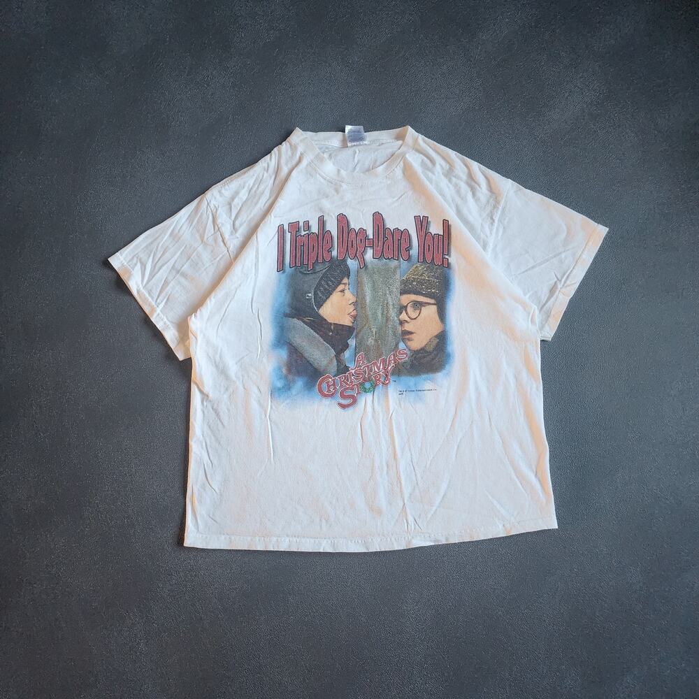 Vintage A Christmas Story I Triple Dog Dare You! White Shirt XL